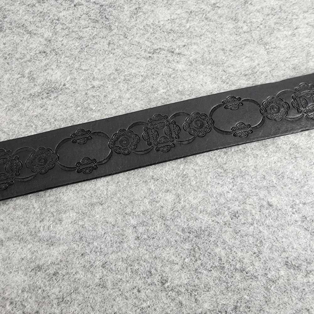 Fossil Black Embossed Leather Turquoise Filigree Buckle Western Boho Belt Small